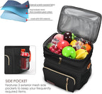 MIYCOO Lunch Bag & Lunch Box for Women Men, Double Deck Leakproof Insulated Soft Large Adult Camping Cooler bag for Work, Beach, Picnic, Travel (Black Orange, 15L)