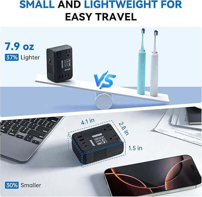 DOACE 350W Travel Voltage Converter US to Europe 220V to 110V Converter for Curling Iron Straightener Converter for European Travel 4 USB Charging Universal Power Plug Adapter UK/AU/US/EU, Black
