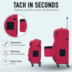 TACH LITE Samba Soft Connectable 2 Piece Luggage Sets - 20 & 28 inch Luggage | Small Carry On & Large Checked Suitcases | Patented Built-In Connecting System | Rolling Suitcase Links 6 Bags (Red)