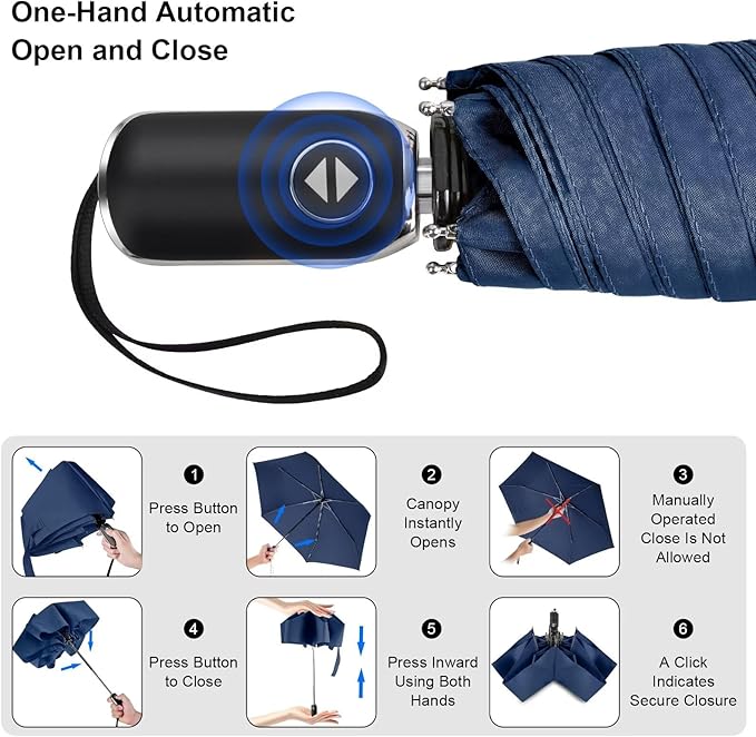 Compact Travel Umbrella for Purse - Flat Handle, Waterproof for Light Rain