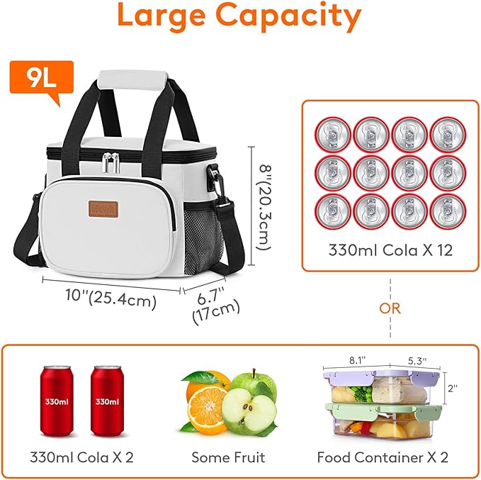 Lifewit Medium Lunch Bag, Insulated Lunch Box, Soft Cooler Cooling Tote for Adult Men Women, Sliver Gray 12-Can (9L)