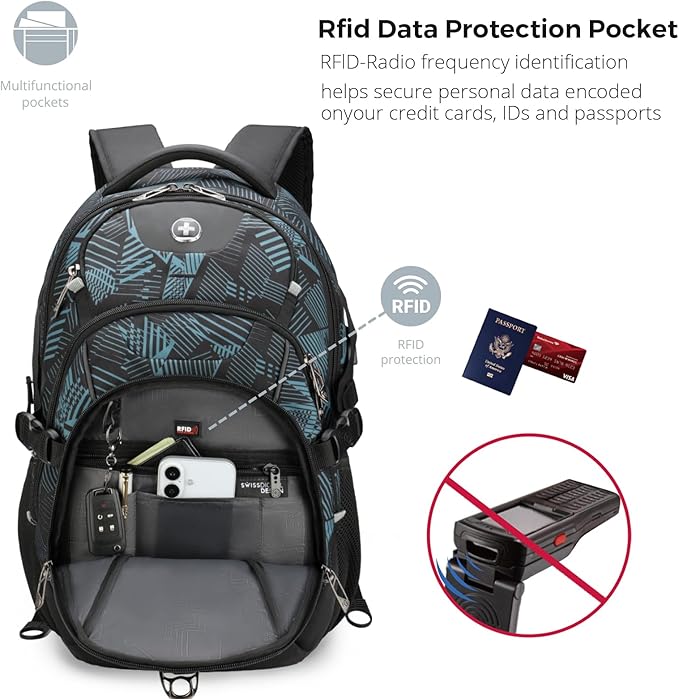 Swissdigital Laptop Backpack with USB Charging Port, Travel Backpack Fits 15.6 inches Computer, 31L Backpack for Men, Dark Green | SD803-96