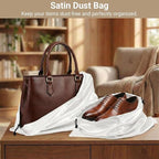 Q&J Fabric Co. 6 Pack Satin Dust Bags for Purses and Handbags - Purse Storage Organizer with Drawstring, Dustproof Travel Storage Pouches for Handbags, Shoes, Boots & Clothes (15.7"x19.7", White)