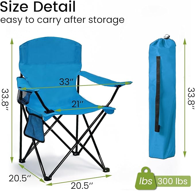 Camping Chair 2 Pack Portable Folding Chair, Supports 300lbs, Lightweight Stable Outdoor Chair for Camping Hiking Fishing Beach Travel Picnic, Compact Collapsible Camping Seat, Bright Blue