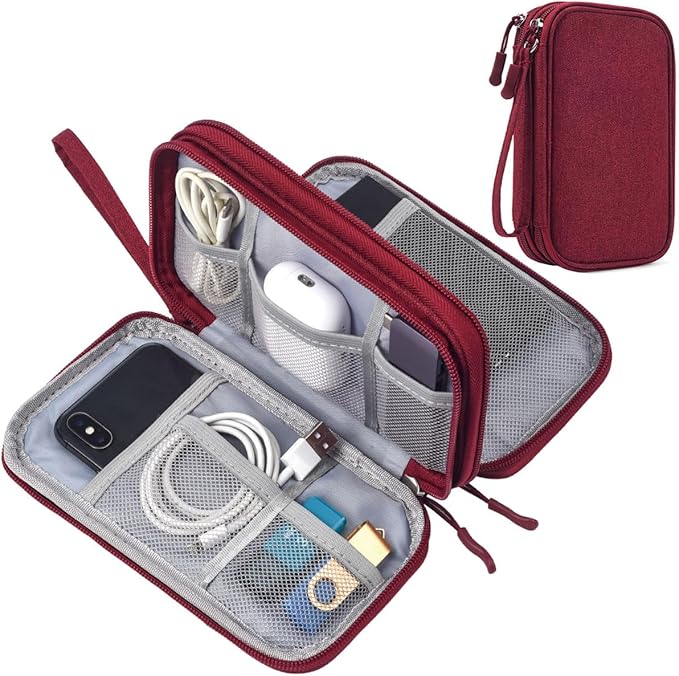 CAAORDKSO Electronic Organizer Travel Case, Cord Organizer Travel Cable Organizer Bag, Tech Pouch Accessories Carry Storage for Travel Essentials, Backpack, Business, Daily Commute (Wine Red,Large)