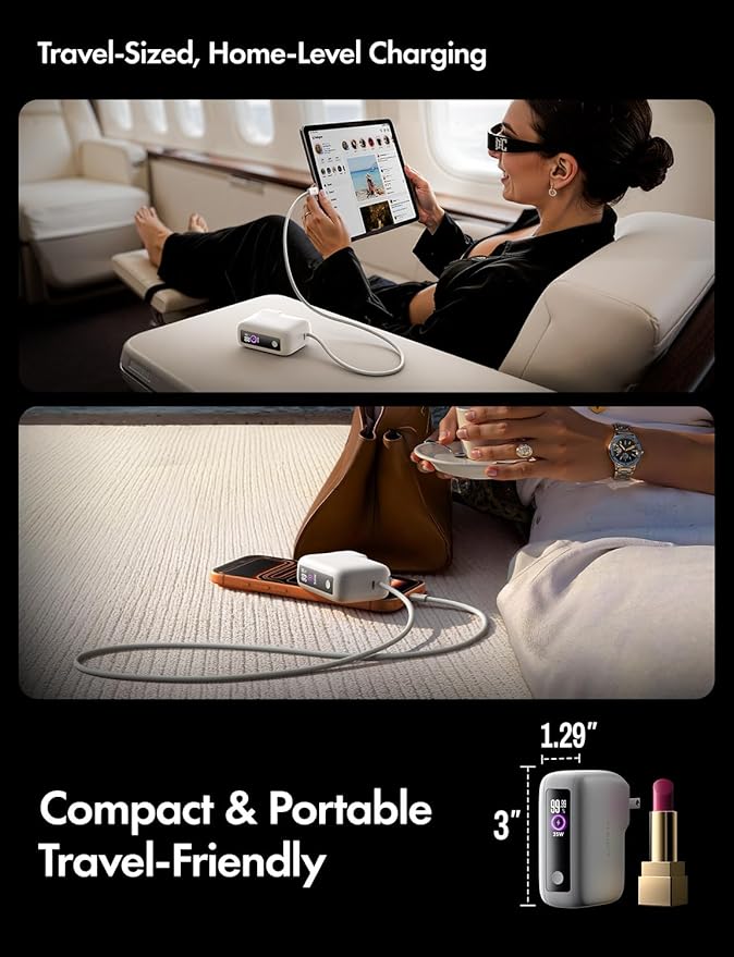 LISEN [Practical＆Lazy Design] 3 in 1 Travel Essentials Power Bank，7000mAh 35W Fast Charging with Wall Plug and Build-in Cable for iPhone 17 16 15 Pro Max Plus,Samsung Galaxy,iPad,Android，Pearl White