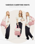 LOVEVOOK Laptop Backpack for Women, 15.6 Inch Work Laptop Bag with USB Port, Fashion Teacher Nurse Backpack Purse, Waterproof Travel Computer Backpack with Organizer Bag, 2PCS, Beige-Pink