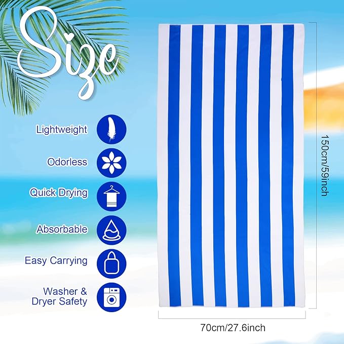 EBOOT 10 Pack Oversized Beach Towel Set Extra Large Pool Towels Microfiber Quick Dry Swim Blanket for Adult Women Men Face Hand Body Bath Travel Pool(Bright Color,28 x 59 Inch,Cabana Stripe)