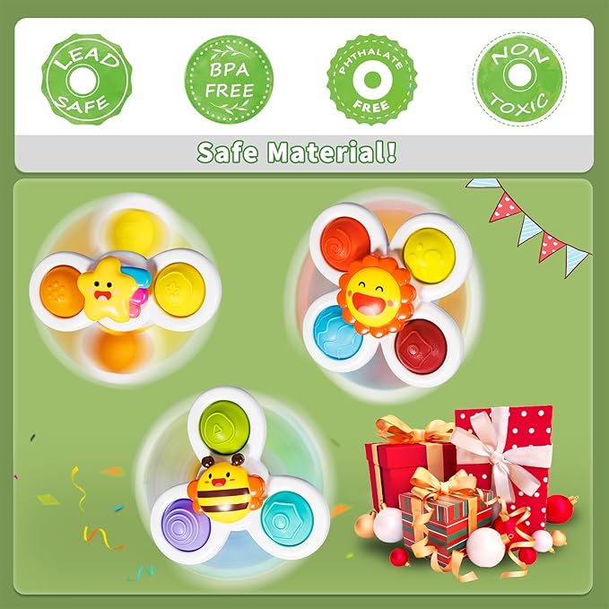 ALASOU 3PCS Pop Suction Cup Spinner Sensory Airplane Travel Toys for 1 Year Old Boy Girl Infant Toddlers|Novelty Spinning Tops 12 18 Months|1 2 Year Old Boy Birthday Gift|Baby Bath Toy Kids Ages 1-3