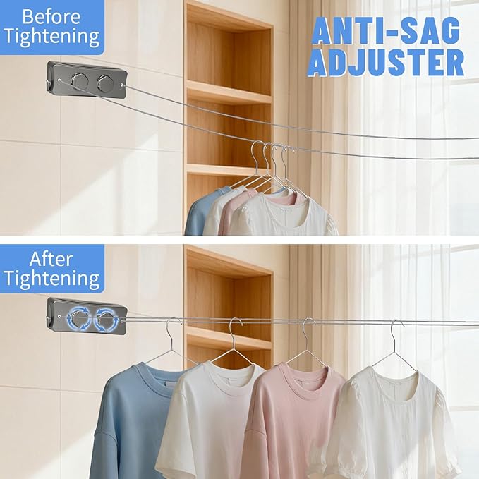 【Upgraded Heavy Duty】 Retractable Clothesline Indoor, 16.7Ft Wall Mounted Clothes Line for Laundry Room, Bathroom, Balcony, RV, Space Saving Travel Drying Rack