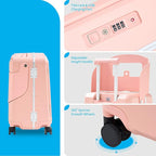 TABU 20" Ride on Luggage with Foldable Seat，Front-Opening Carry On Suitcase with Built-in USB & Type-C Port, TSA Lock and 360° Silent Spinner, for Kids & Adults, Pink