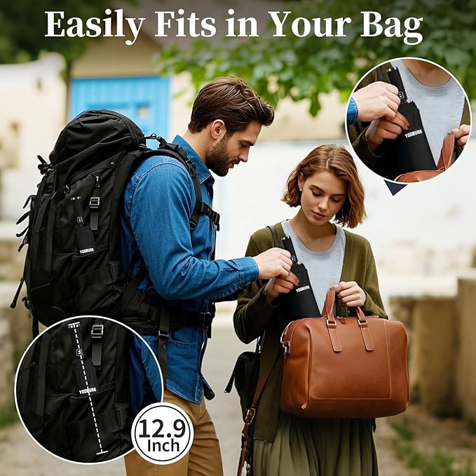 Yoobure Windproof Travel Umbrella with Wood Handle - Automatic Umbrellas for Rain & UV Sun Protection, Compact 46" Large Canopy, Lightweight Backpack Portable for Walking & Outdoor