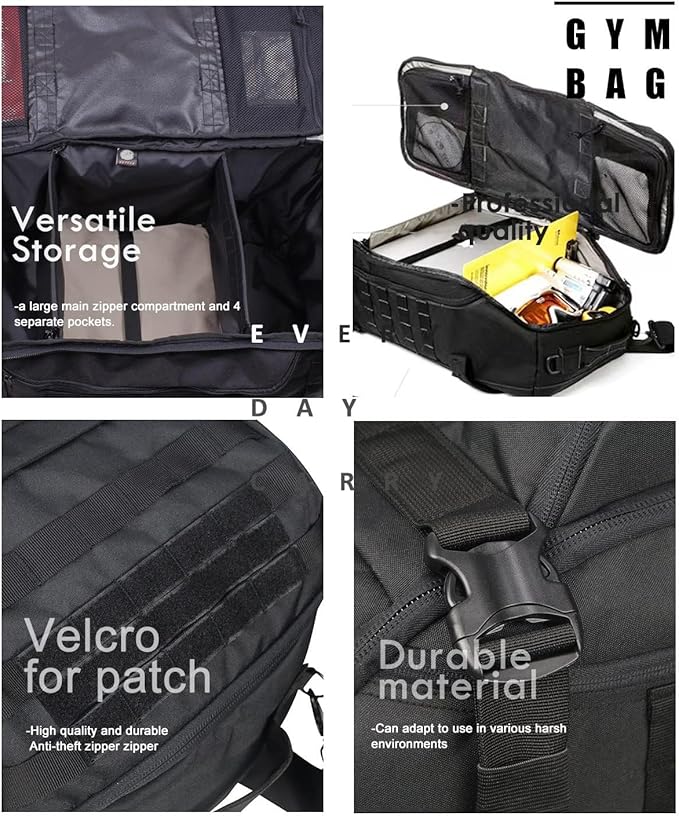 Miramrax Travel Duffle Bag Backpack for Men - Large Tactical Bags Weekender Gym Bag for Overnight Traveling Military Workout Deployment Sports (Black, 80L)