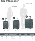 Coolife Expandable Large Checked Luggage Hardside PC+ABS Suitcase with TSA Lock, Lightweight Rolling Carry On with Spinner Wheels(Teal, 28in)