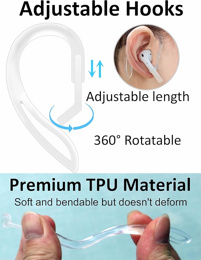 A-Focus Anti-Slip Set for AirPods 4 Silicone Adjustable Ear Hook Ergonomic Design Wings Wingtip Ear Hooks Tips Strap Sport Earbuds Accessories Eartip Compatible with AirPods 4th White