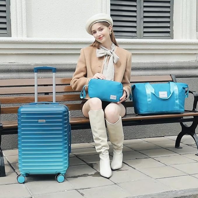 LARVENDER Carry on Luggage 22x14x9 Airline Approved, Expandable 20 Inch Hardside Suitcase with Wheels TSA Lock, PC+ABS Lightweight Carry on Suitcases for Women, Ocean Breeze (20/DB/TB)