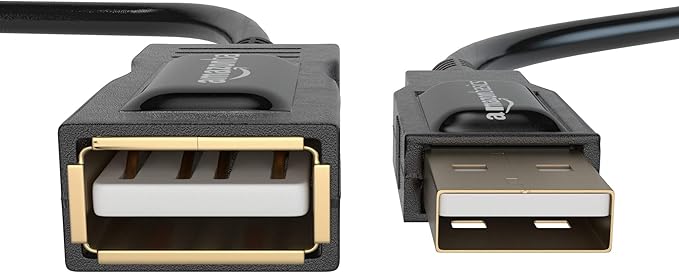 Amazon Basics 2-Pack USB-A 2.0 Extension Cable, Male to Female, Gold-Plated Connectors, 480Mbps Transfer Speed, 3.3 Foot, Black