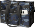 TOPDesign Utility Water Resistant Tote Bag with 13 Pockets, Top Zipper Closure & Thick Bottom Support, for Working Women