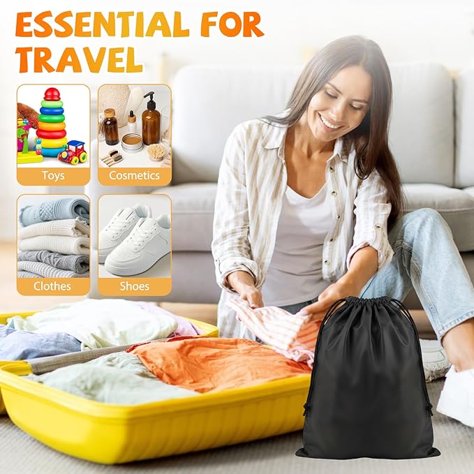 Shoe Bags for Travel, 15.7" x 11.8" Travel Shoe Bags for Packing, Large Waterproof Portable Drawstring Travel Shoe Storage Bag Travel Essentials Women for and Men (Black)