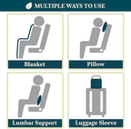 PAVILIA Travel Blanket Pillow, Airplane Blanket Set in Soft Bag with Pockets, Plane Blanket Compact Packable, Flight Essentials Car Pillow, Travelers Accessories Gifts, Luggage Strap, Black