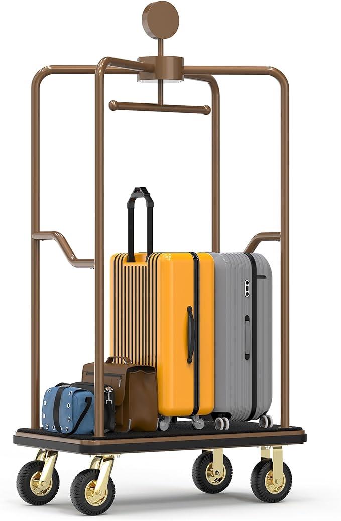 Hotel Luggage Cart, 1600 lbs Capacity Commercial Bellman's Cart with 8" Silent Wheels, Brushed Stainless Steel Frame and Nylon Carpet Deck for Hotels, Condos, Resorts