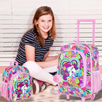 2Pcs Girls Luggage Set, 18" Kids Unicorn Carry on Suitcase with Wheels, Cute Unicorn Travel Rolling with 12" Toddler Backpack(Pink)