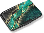Credit Card Holder, Mini Aluminum Card Wallet RFID Blocking Slim Metal Hard Card Case for Women Men, Green Black Marble