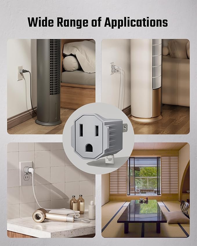 2 Prong to 3 Prong Outlet Adapter, ETL Listed 3-2 Prong Adapter, Fire-Retardant (392℉) PBT Material, Heavy Duty Wall Plug Adapter for Old Homes, Travel to Japan, Gray (Light Gray (4-Pack))