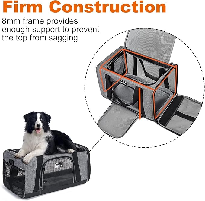 Wakytu Pet Carrier for Medium Large Cats and Dogs, Dog Carrier Travel Bag with Adequate Ventilation, 5 Mesh Windows, 3 Entrance, Locking Safety Zippers, Padded Shoulder and Carrying Strap, Large