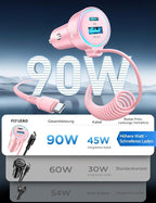 USB C 90W Car Charger for iPhone 17/16 Pro Max, PD & QC3.0 w/5 ft 45W Type C Coiled Cable, Fast Car Phone Charger Adapter for iPhone 17Air/15 Pro, Samsung Galaxy S25/S24/S23, Pixel 10/LG/Android, iPad