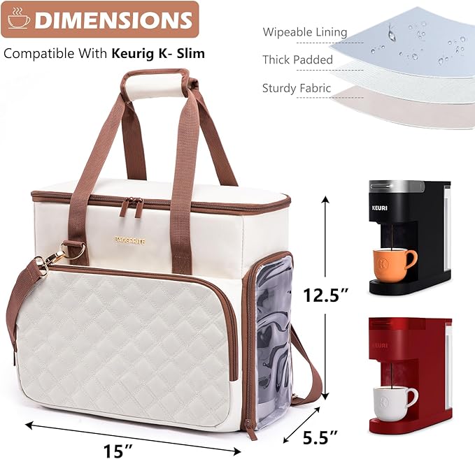 BAGSPRITE Travel Coffee Maker Carrying Case for Keurig K-Mini Plus & K-Slim – Portable Single Serve Coffee Machine Storage Bag with Accessories Space, Coffe Maker Travel Bag