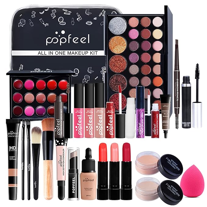 FantasyDay All-in-one Makeup Set Holiday Gift | Full Makeup Kit for Women Essential Starter Bundle Include Eyeshadow Palette Lipstick Blush Cream Concealer Face Powder Eyeliner Mascara Lipgloss Brush