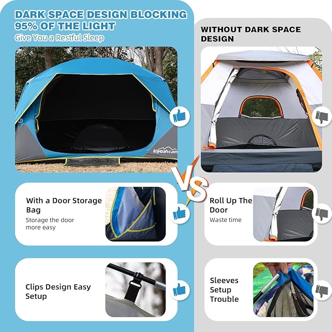 4/6 Person Blackout Camping Tent, Easy Setup Waterproof Family Dome Tent for Camping with Rainfly, Portable Double Layer Large Family Tent for Outdoor Camping&Hiking