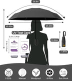 Mini Travel Umbrella with Carabiner Handle UPF 50+ Sun & Rain Protection Portable Manual Open Close Windproof Umbrella Small Compact Portable Parasol for Commuter Kids Women Men