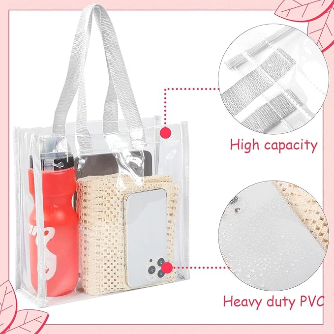 Eccliy 30 Pack 12x12x6 Inch Clear Tote Bag Stadium Approved Bulk Plastic Beach Tote Gift Bag with Handle for Gym Sports | 30 Pack, 12x12x6 Inch, Stadium Approved, Bulk, with Handle, Tote Gift Bag