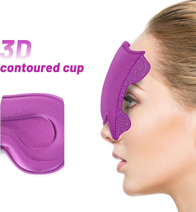 Sleep Eye Mask for Men Women, Sleeping Mask for Side Sleeper, Travel Blackout Night Blindfold Eye Shade Cover with Adjustable Strap (Purple)