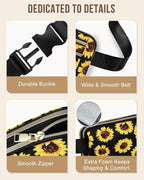 Capolo Fanny Packs for Women Fashion Waist Packs Bag with Adjustable Strap and 4 Zipper Pockets Waterproof Everywhere Crossbody Belt Bag for Workout Running Travelling(Sunflower)