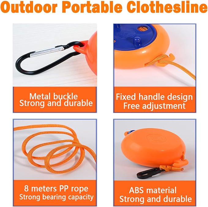 Camping Retractable Clothesline,Adjustable 32ft/10M Camping Clothesline,Portable Travel Clothesline,Outdoor Washing line,Drying Line with 10 Windproof Clothespins