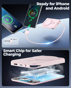golioklsy Portable Charger Power Bank, 10000mAh Phone Charger with Built-in Cable, 20W PD Fast Charging, Slim Battery Pack with LED Display, Travel Essential for iPhone 17/16/15/14 All Series, Pink