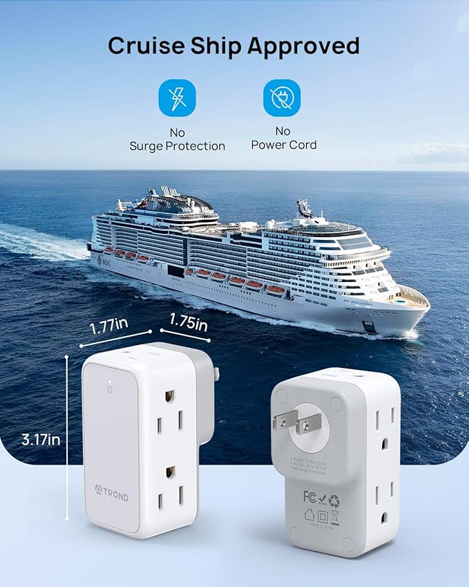 TROND 2 Prong Outlet Extender 2 Pack, 3 Prong Adapter with 360 Rotating Plug, Wall Outlet Splitter with 6 AC Charger, Travel Power Adapter for US to Japan, Non-Grounded Plug Extender for Old House