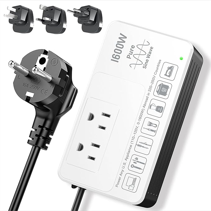 HYTED 1600W 220V to 110V Voltage Converter, Universal Power Plug Adapter Voltage Converter US to Europe International Travel, Power Any American Appliances in 220-250V, Plug & Play, No Limitations