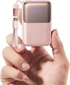 INIU Portable Charger, Ultra Mini 10000mAh 45W Fast Charging Power Bank, USB C Battery Pack with Cable, Flight-Safe Travel Powerbank for Women, Influencer, Student, Young People,Travel, Light Pink