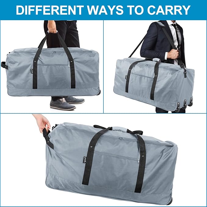 Finnhomy 120L Foldable Rolling Duffel Bag with 3 Wheels, Light Weight Travel Duffel bag with Large Loading Capacity, 32'' Rolling Duffel bag with Shoulder Strap