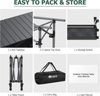 Folding Camping Table Portable Pinic Table 2 Level Height Adjustable Roll-up Tables Aluminum Foldable Camp Table with Storage Bag 4-6 Person Large Tables for Outdoor Indoor Hiking Camp BBQ Beach