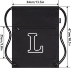 HOLYLUCK Drawstring Bags Initial Backpack Sackpack Cinch Bags for Sports, Gym, Travel, Beach (Black-L)