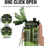 OLDLEY Water Bottle 32oz, Durable and Leakproof Water Bottles Motivational with Time Marker,Tritan,BPA Free, Gym,Travel, Home,School,Office, Anniversary Birthday Gifts for Men Women,Olive (1 Bottle)