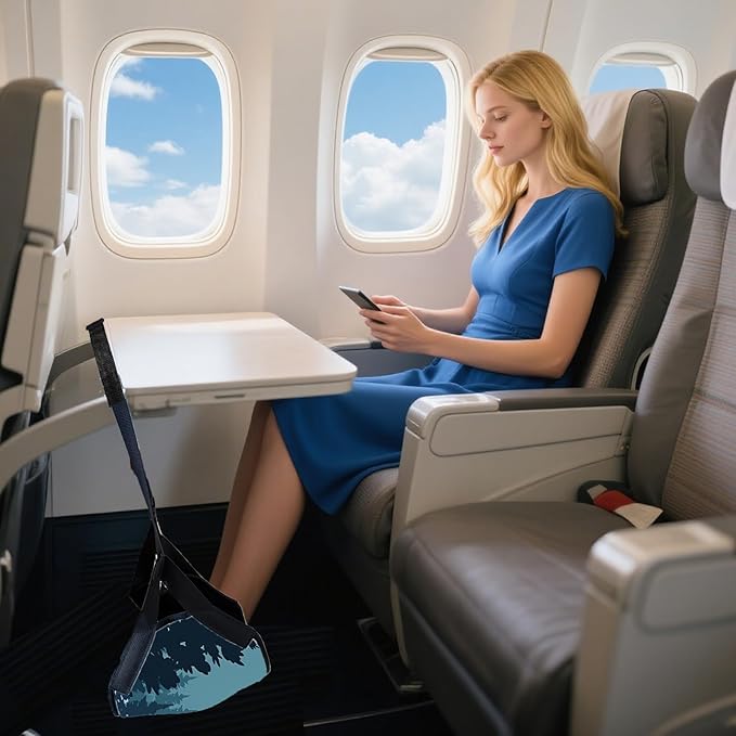 Airplane Foot Hammmock for Plane Travel Accessories Ajustable Foot Rest for Airplane Gadgets,Travel Essentials for Flight Plane,Office,Desk (Forest)