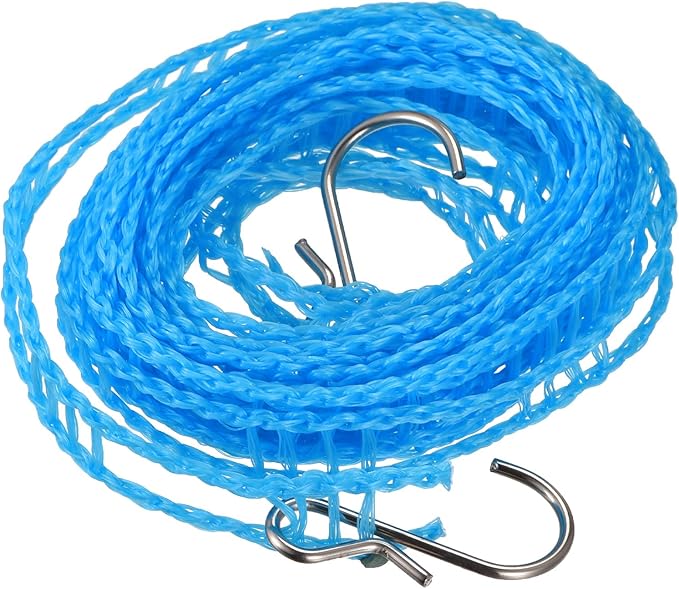 uxcell Portable Clothesline, 9.84ft Nylon Windproof Non-Slip Washing Line Rope for Courtyard Outdoor Travel Camping Laundry Drying, Blue