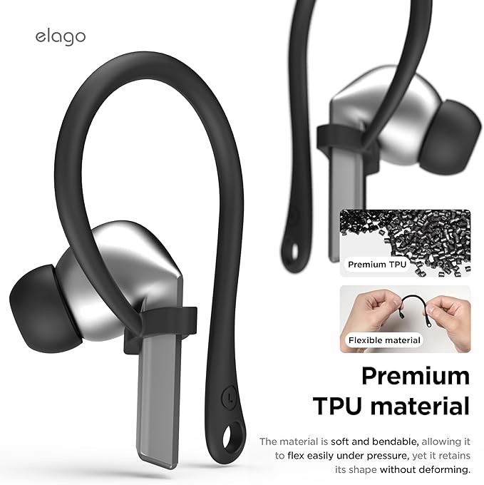 elago Ear Hooks Designed for Samsung Galaxy Buds 3 &Galaxy Buds 3 Pro Earbuds Accessories, Anti-Slip, Ergonomic Design, Comfortable Fit (Black)