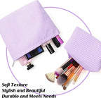 Huhumy 2 Pcs Makeup Bag Set Cute Cosmetic Pouch for Women Seersucker Travel Toiletry Bag Preppy Small Makeup Purse Pouch Aesthetic Skincare Brushes Storage Organizer for Valentine Women(Purple)